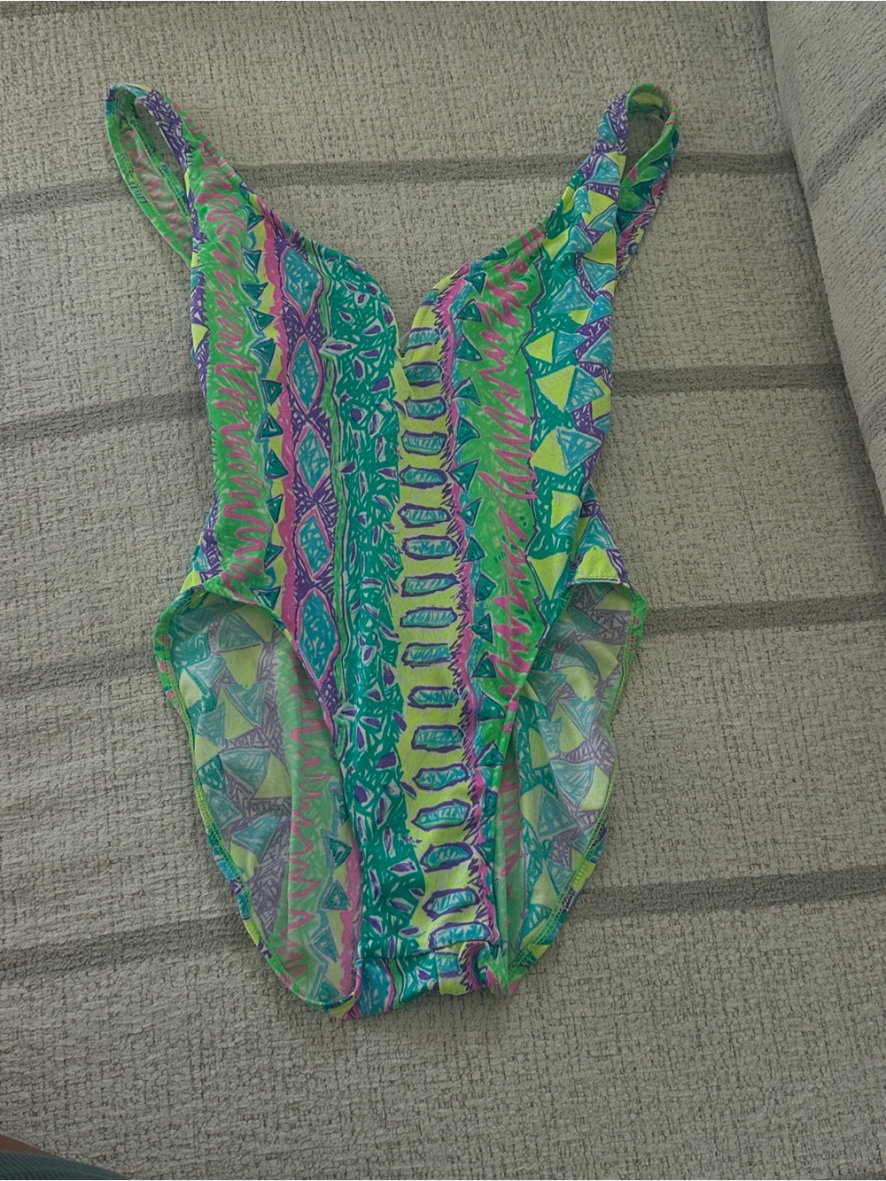 Vintage 80s/90s Bright Neon Patterned One-Piece Swimsuit